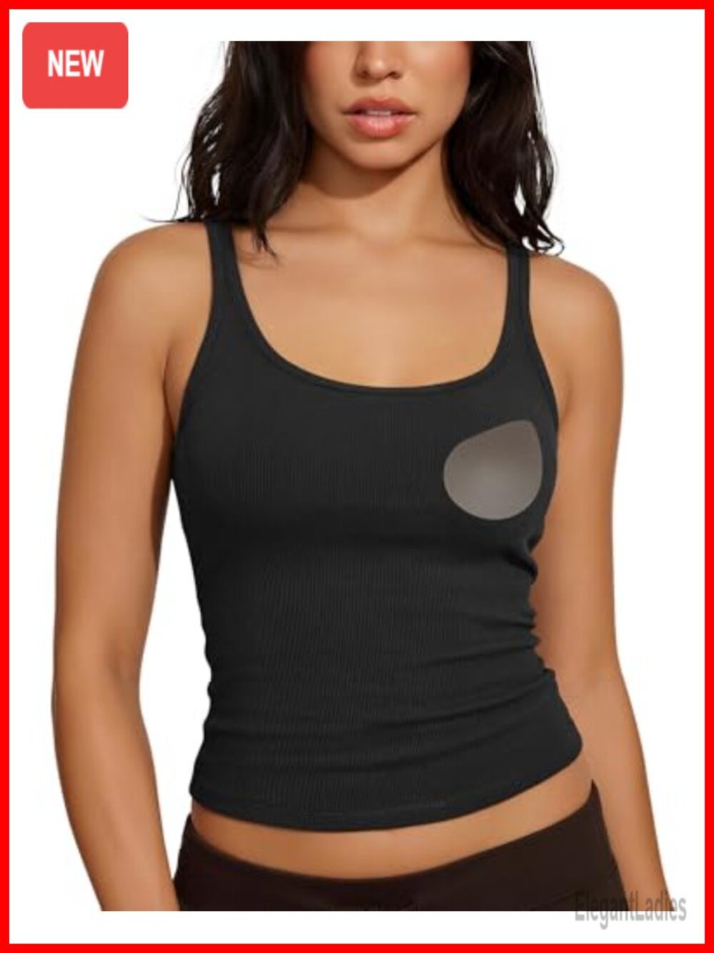 Padded Cotton Ribbed Tank Top Sleeveless Scoop Neck Cami